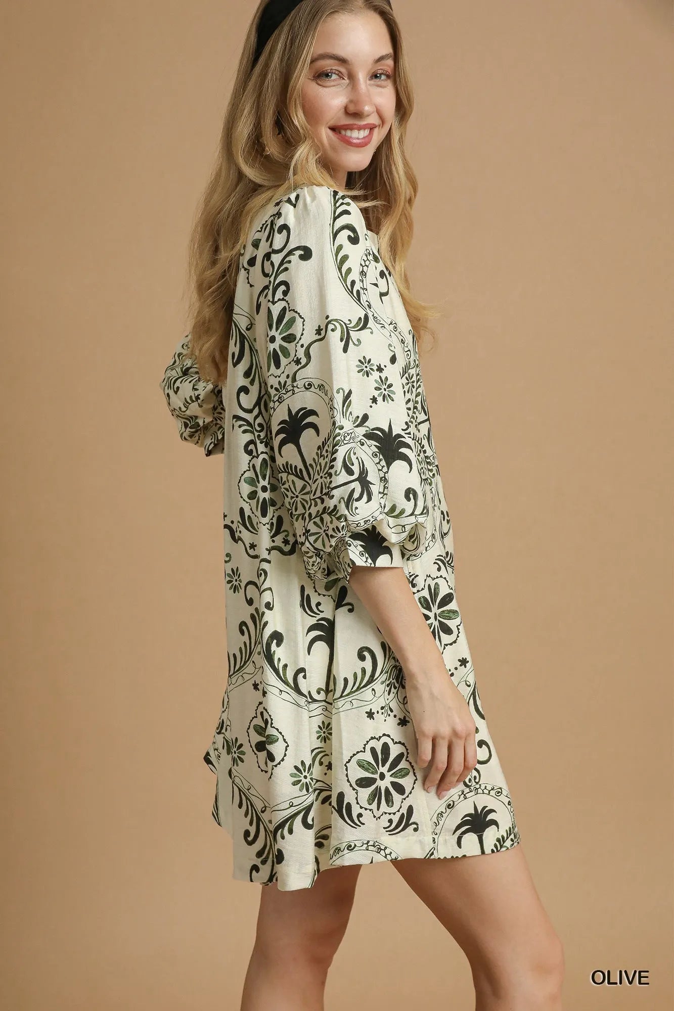 Umgee Boho Printed Balloon Sleeve Mini Dress – Stylish & Flowy