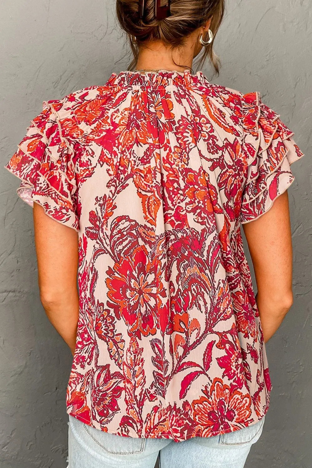 Vintage Floral Ruffle Sleeve V Neck Blouse – Feminine & Elegant Look