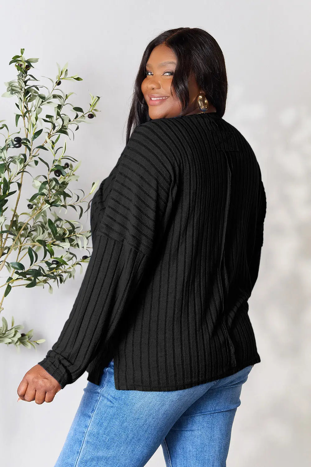 Basic Bae Full Size Ribbed Round Neck Slit Knit Top – Stylish Comfort
