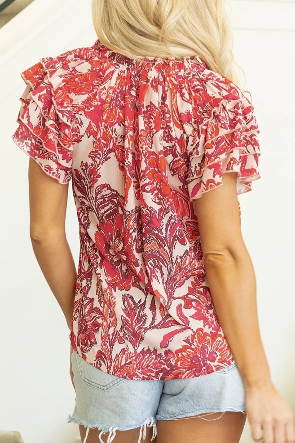 Vintage Floral Ruffle Sleeve V Neck Blouse – Feminine & Elegant Look