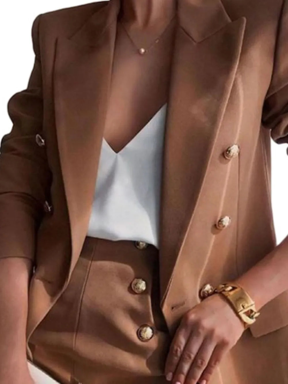 Lapel Collar Long Sleeve Blazer and Shorts Set – Stylish & Versatile Look