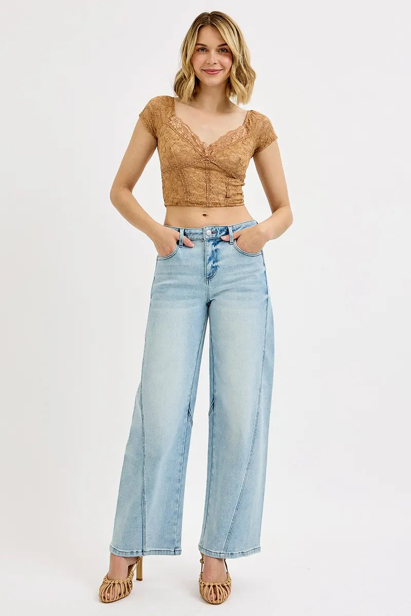 RISEN Full Size Mid Rise Fit Barrel Jeans Flattering & Comfortable Fit