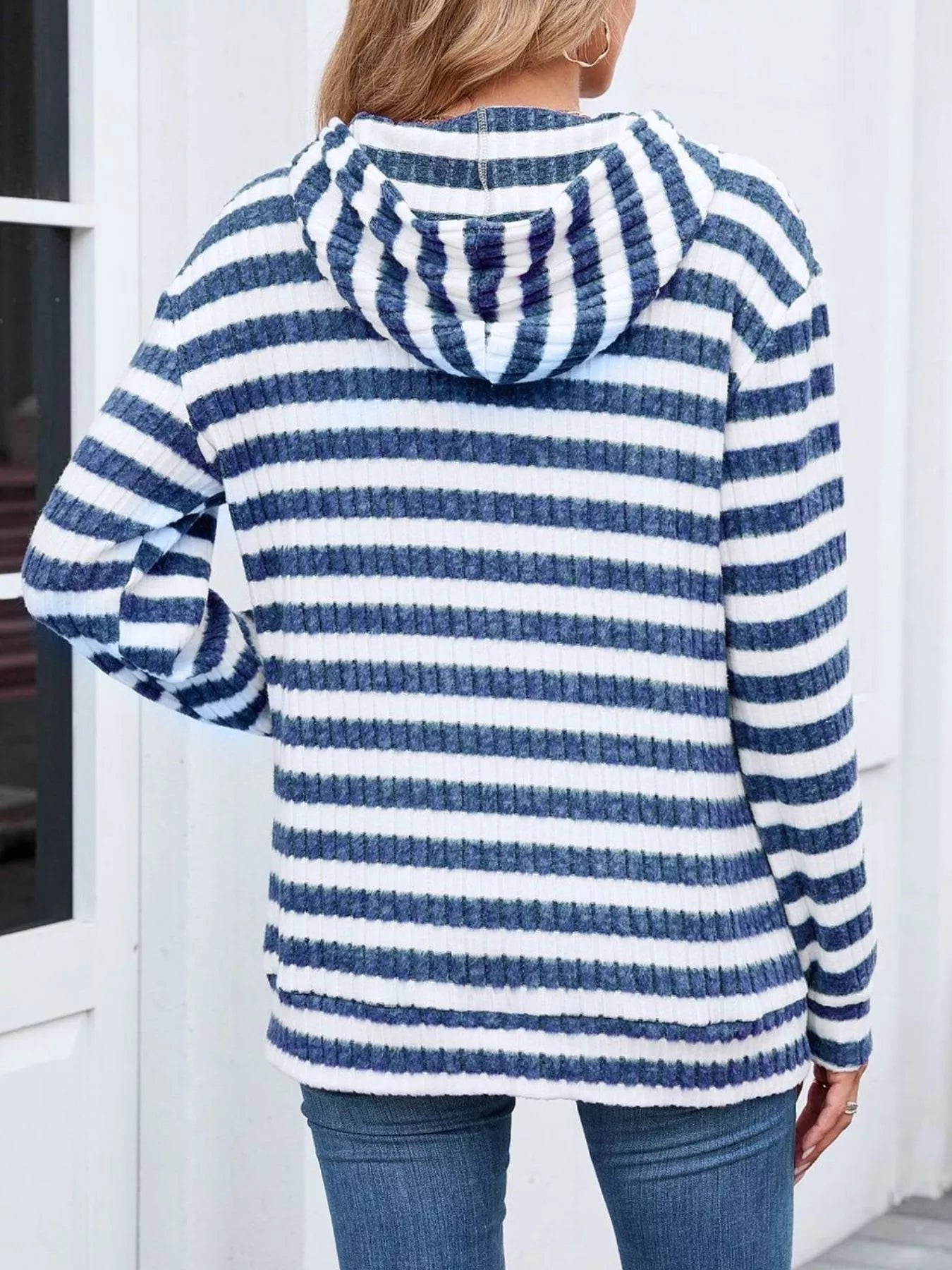Striped Dropped Shoulder Hoodie | Casual Women’s Cozy Pullover