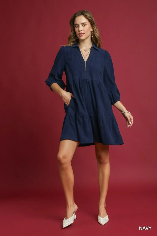 Umgee Tiered Corduroy Mini Dress – Stylish & Comfortable Fall Dress