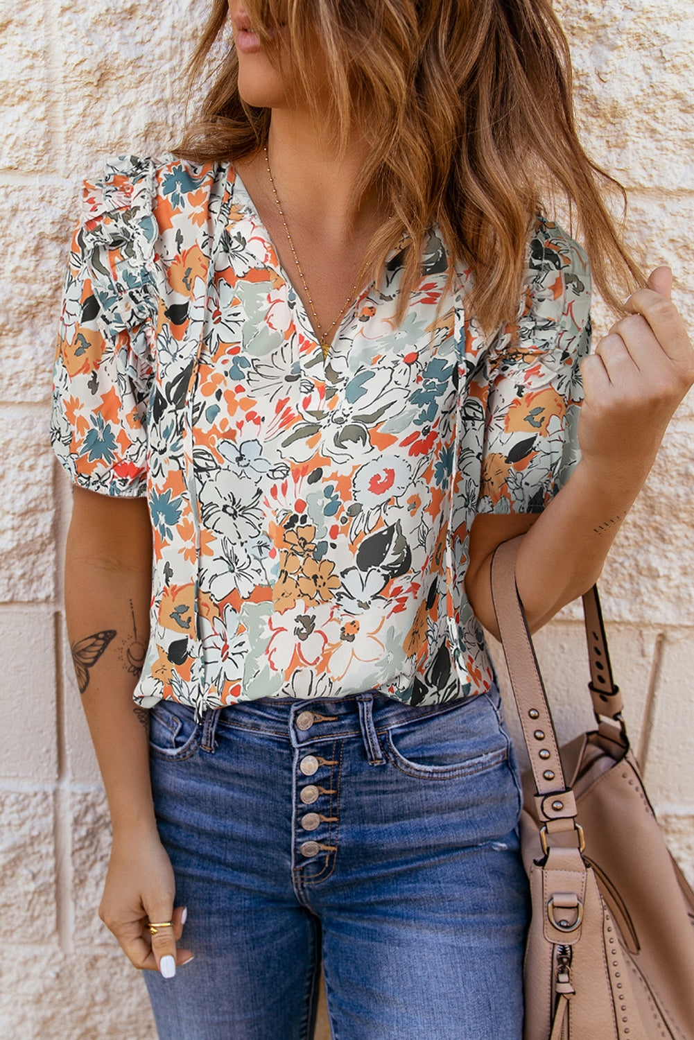 Floral Tie Neck Blouse – Feminine, Stylish, and Versatile Look