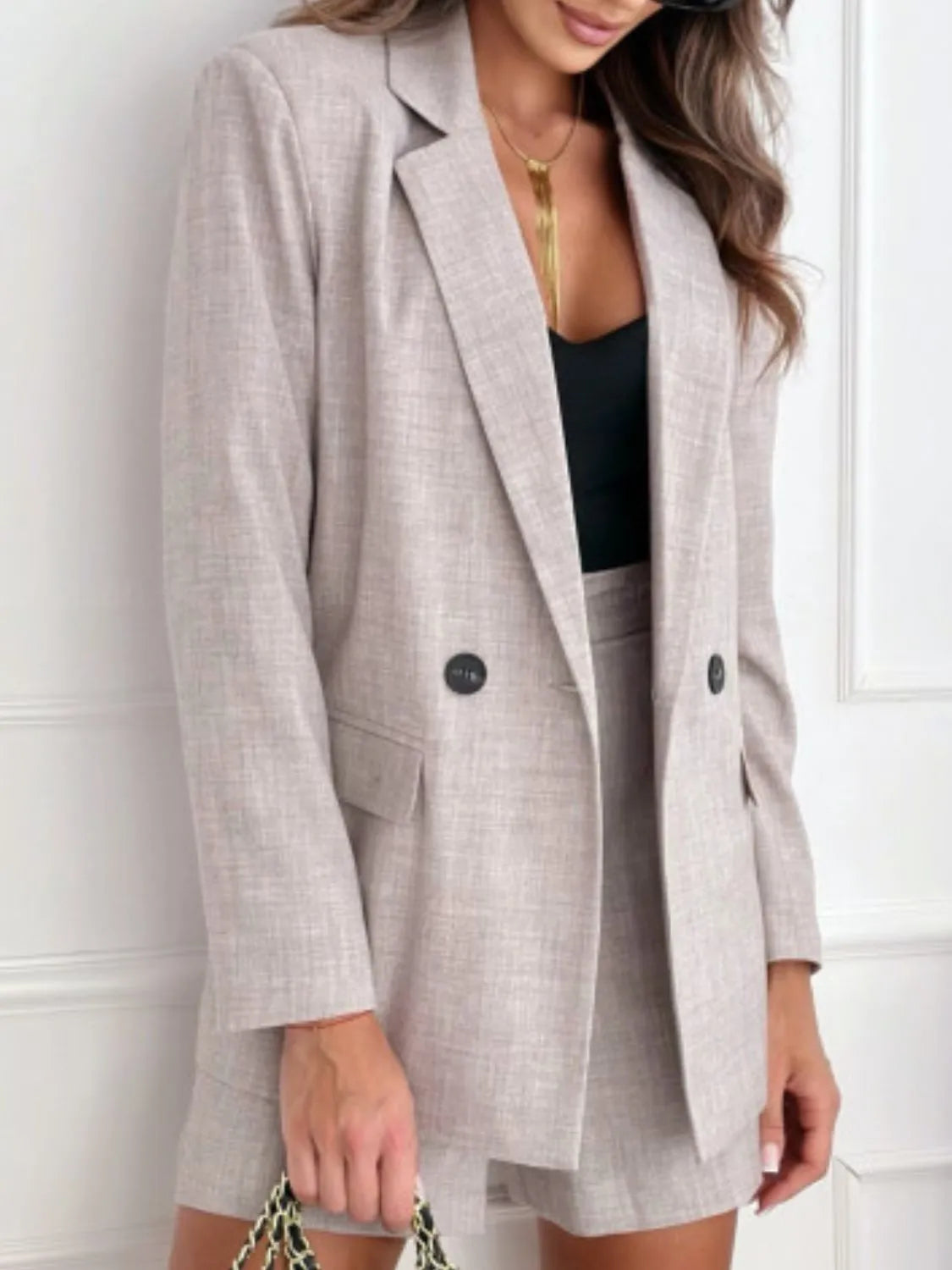 One Button Lapel Collar Blazer and Shorts Set – Chic & Stylish Look