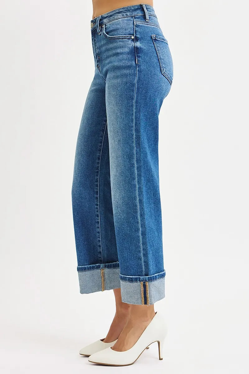 Mid Rise Crop Full Size Mid Rise Crop Straight Cuffed Jeans Plus Size