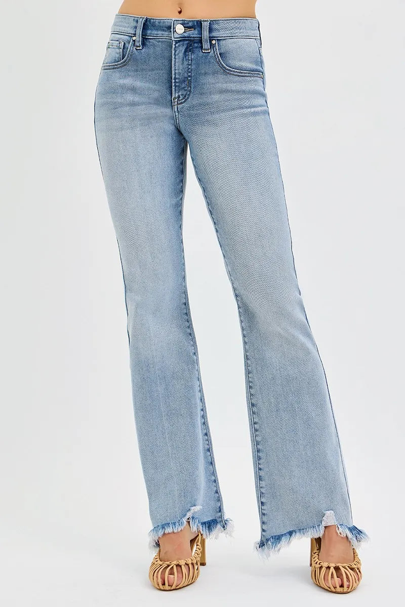 RISEN Full Size Tummy Control Mid Rise Flare Jeans Plus Size