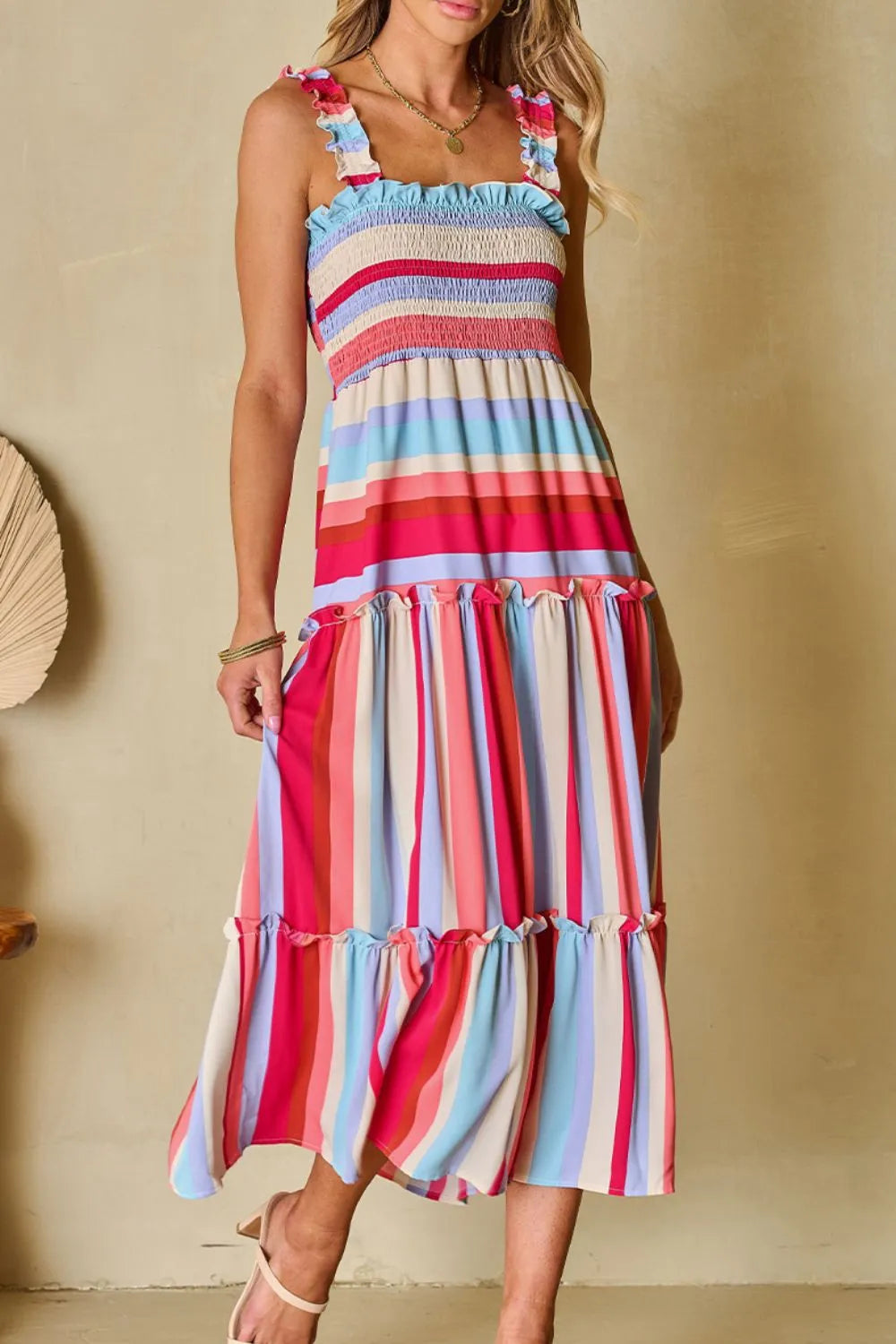 Contrast Stripe Wide Strap Dress – Bold, Flattering Everyday Style