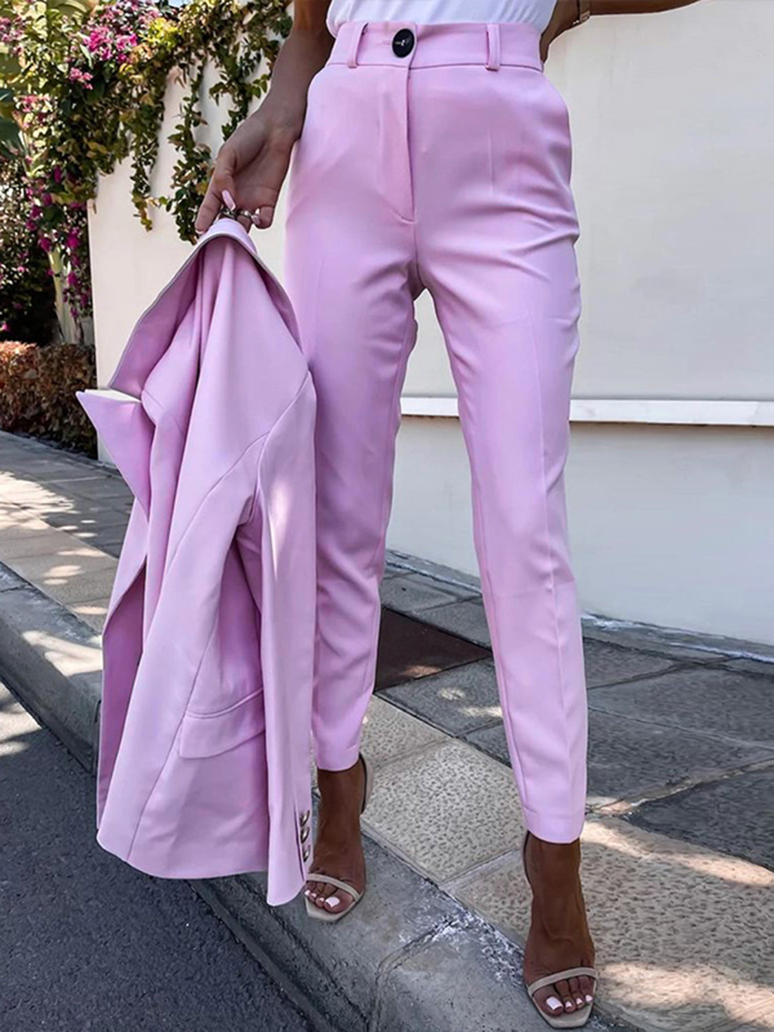 Lapel Collar Long Sleeve Blazer and Pants Set – Elegant Workwear Style