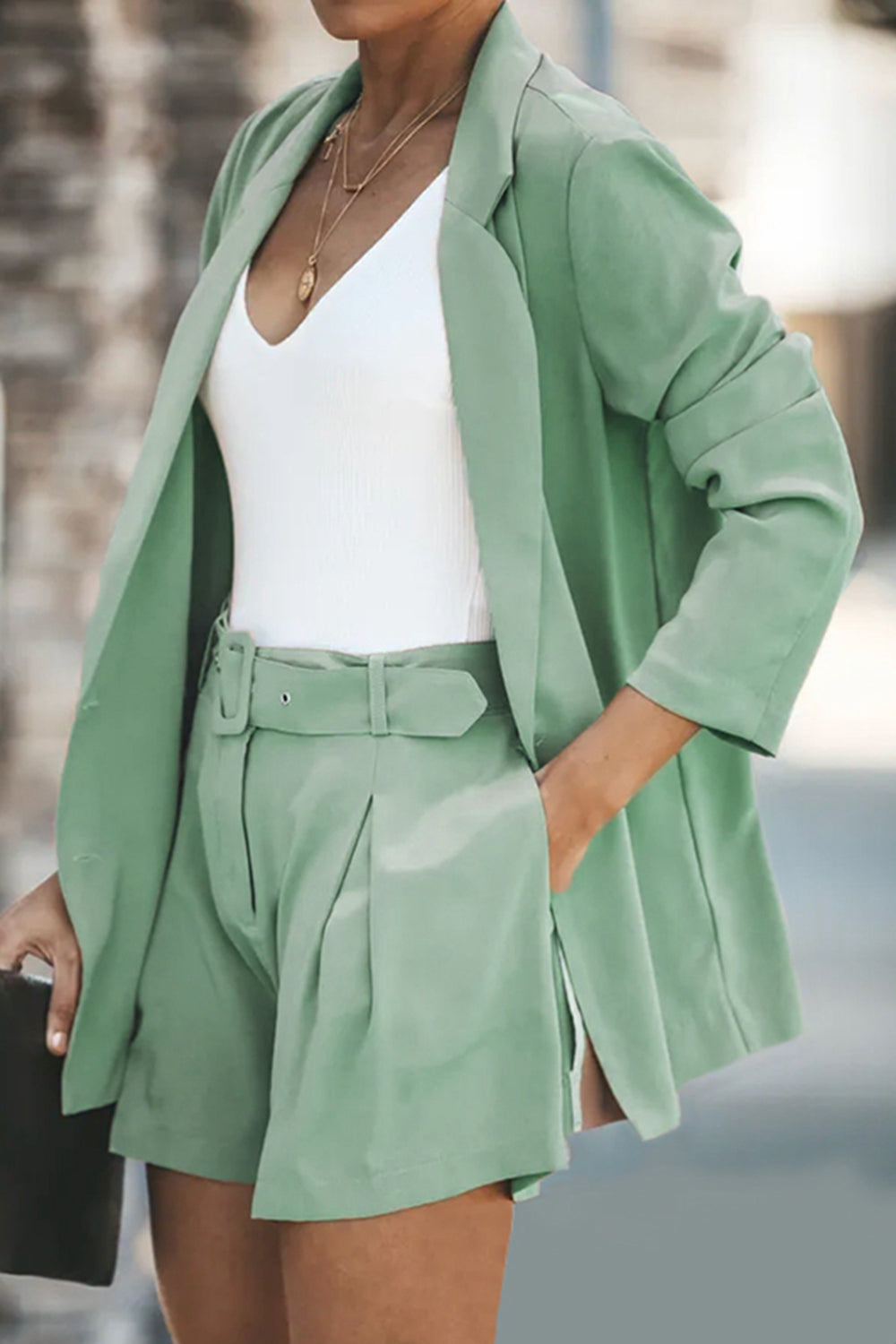 Longline Blazer and Shorts Set with Pockets – Stylish & Practical