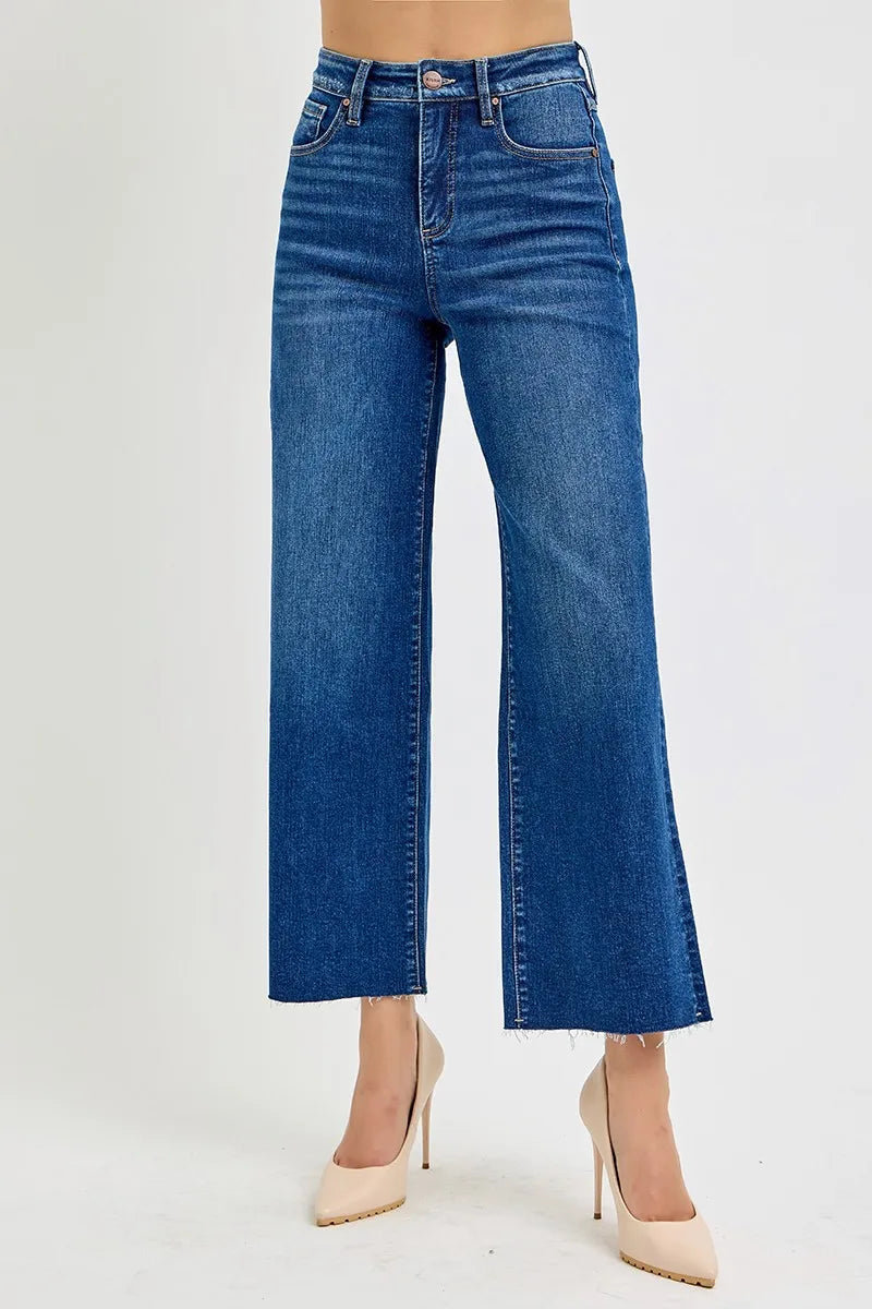 RISEN Full Size Tummy Control High Rise Wide Crop Jeans Plus Size