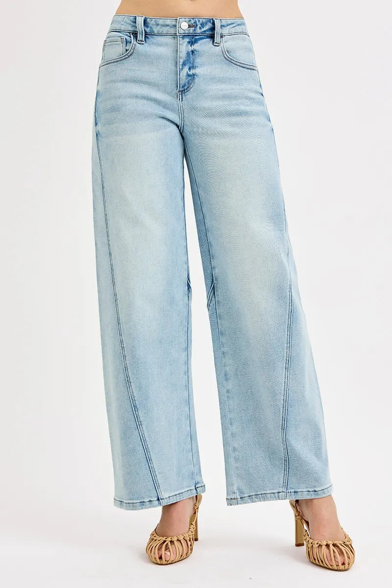 RISEN Full Size Mid Rise Fit Barrel Jeans Flattering & Comfortable Fit