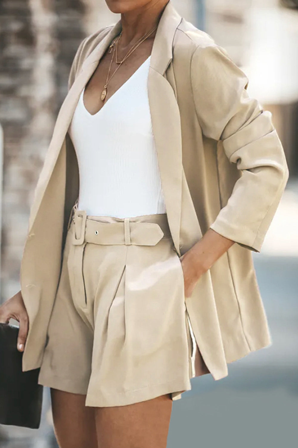 Longline Blazer and Shorts Set with Pockets – Stylish & Practical