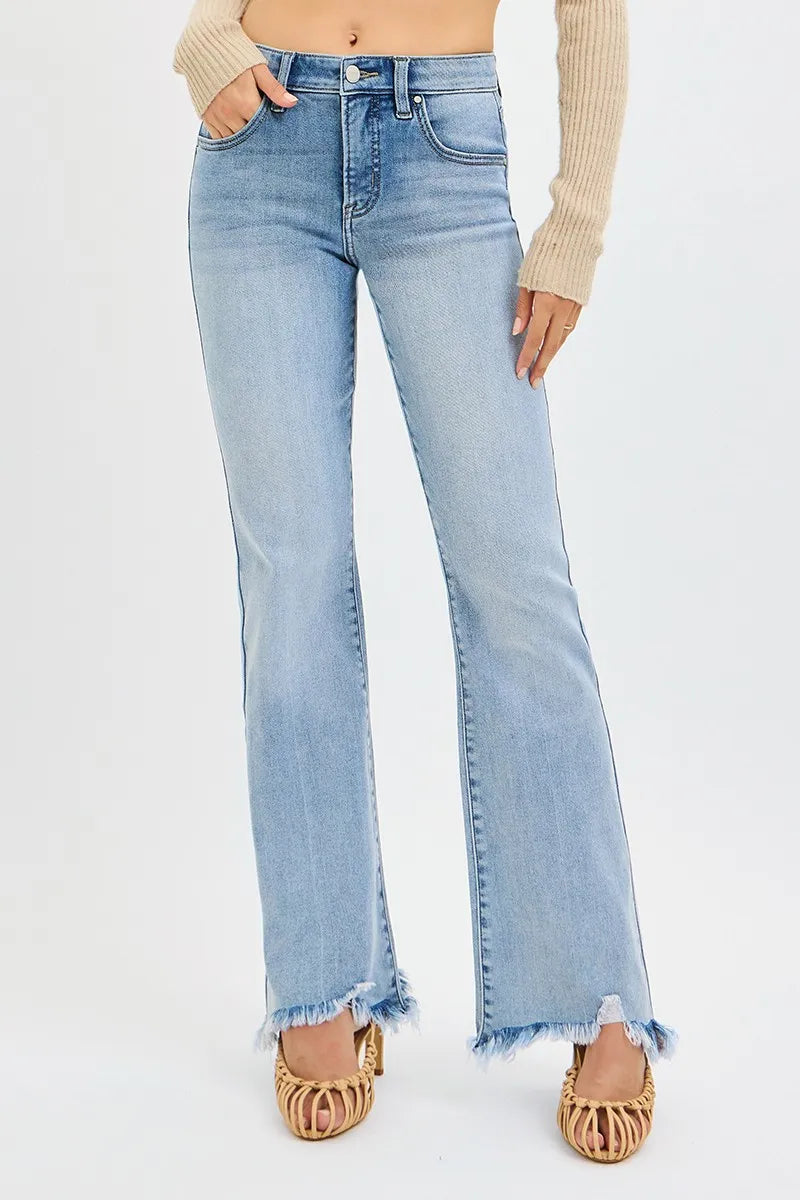 RISEN Full Size Tummy Control Mid Rise Flare Jeans Plus Size