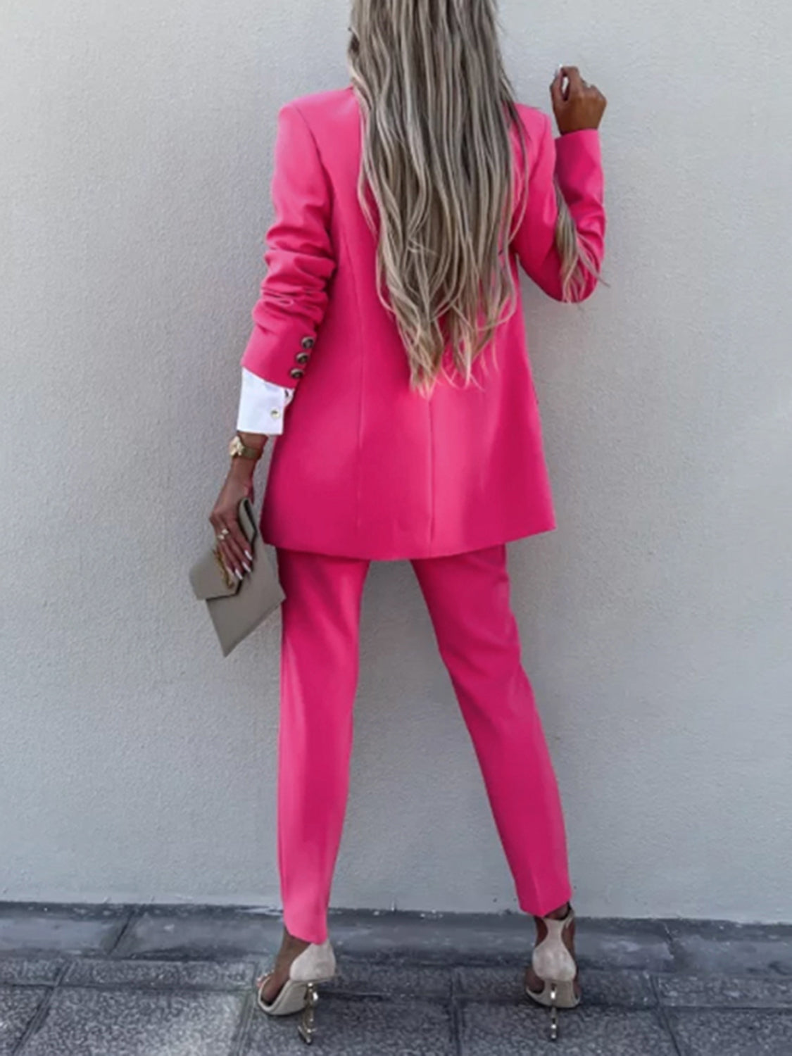 Lapel Collar Long Sleeve Blazer and Pants Set – Elegant Workwear Style