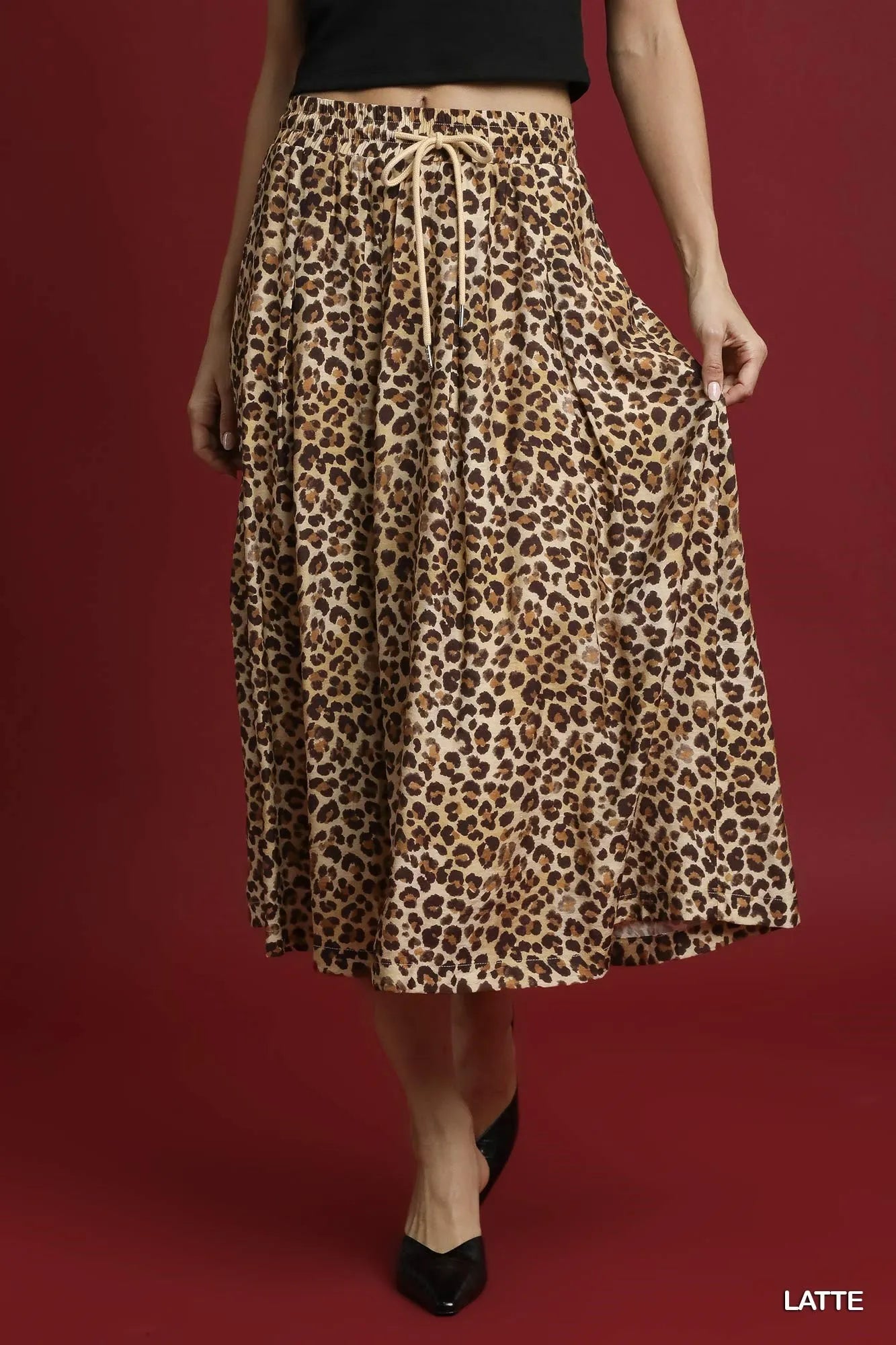 Umgee Drawstring Leopard Midi Skirt | Chic Animal Print Style