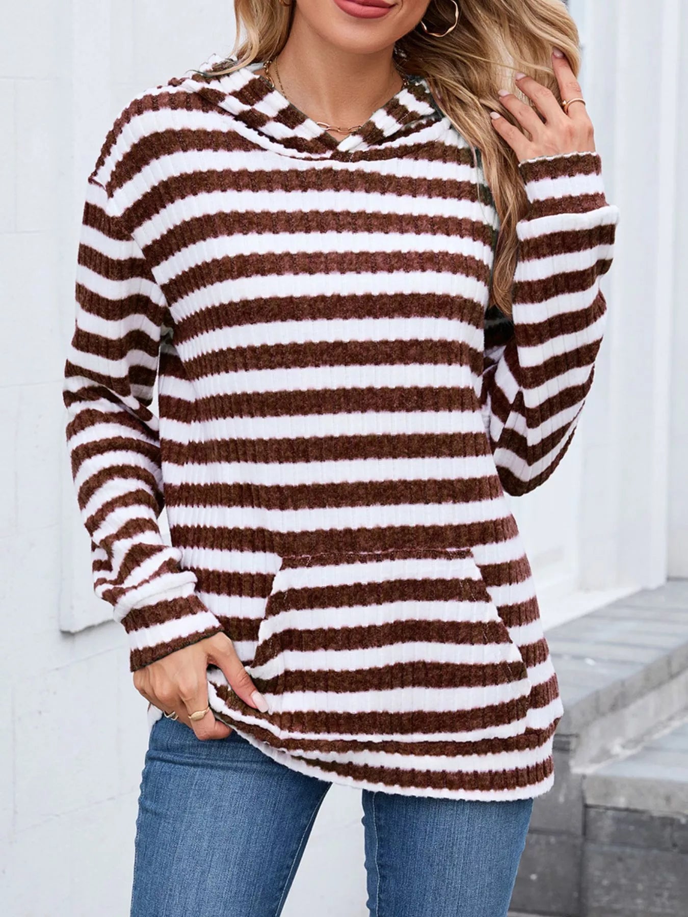Striped Dropped Shoulder Hoodie | Casual Women’s Cozy Pullover