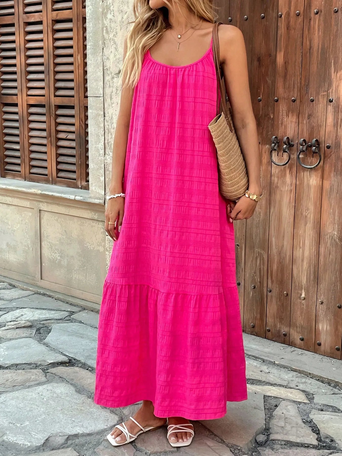 Scoop Neck Tiered Maxi Cami Dress – Flowing, Elegant Summer Style