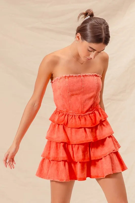 SO ME Strapless Ruffle Layered Dress - Playful Game Day Style