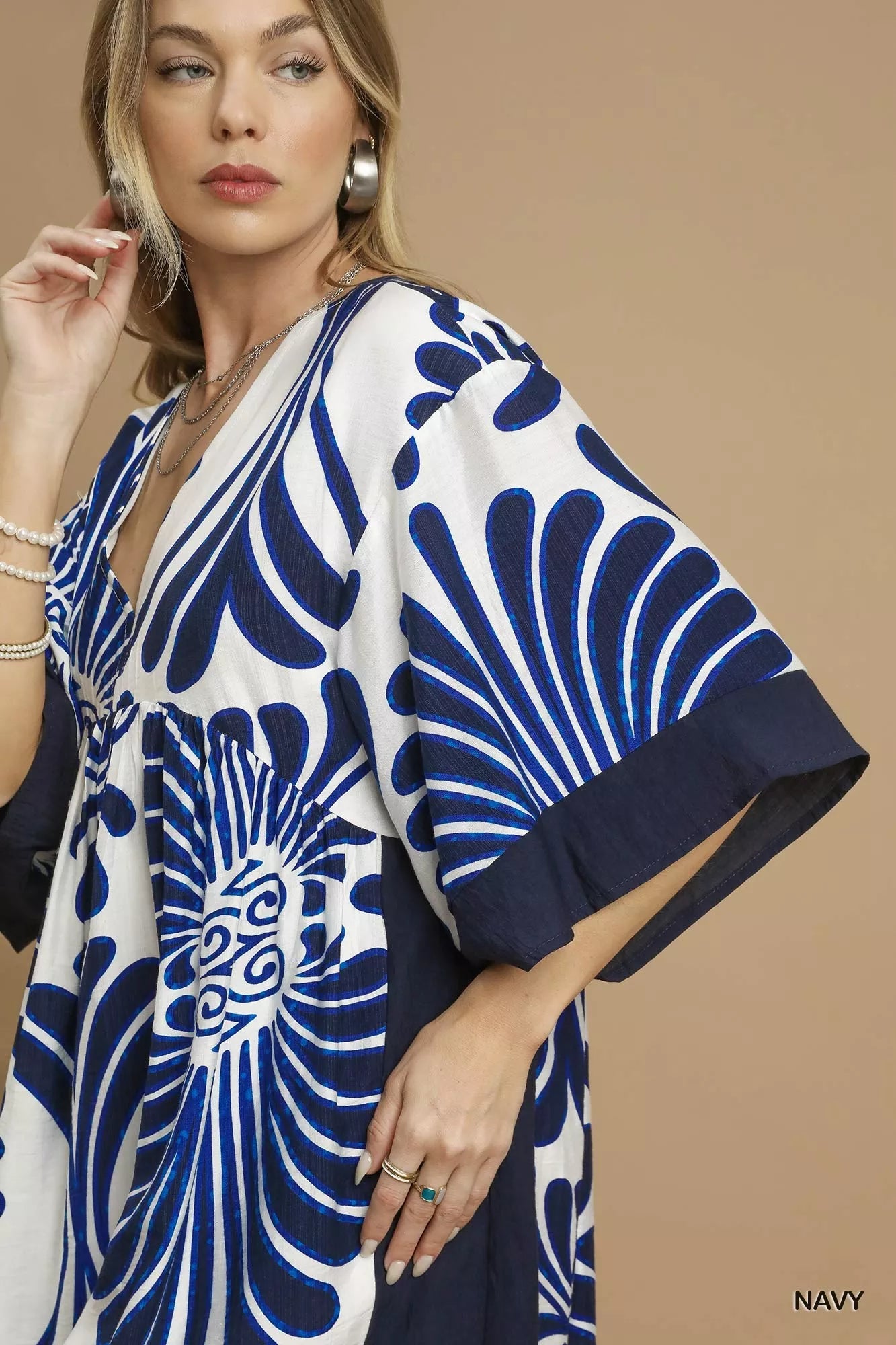 Umgee Abstract Print Kimono Sleeve Mini Dress - Bold & Stylish