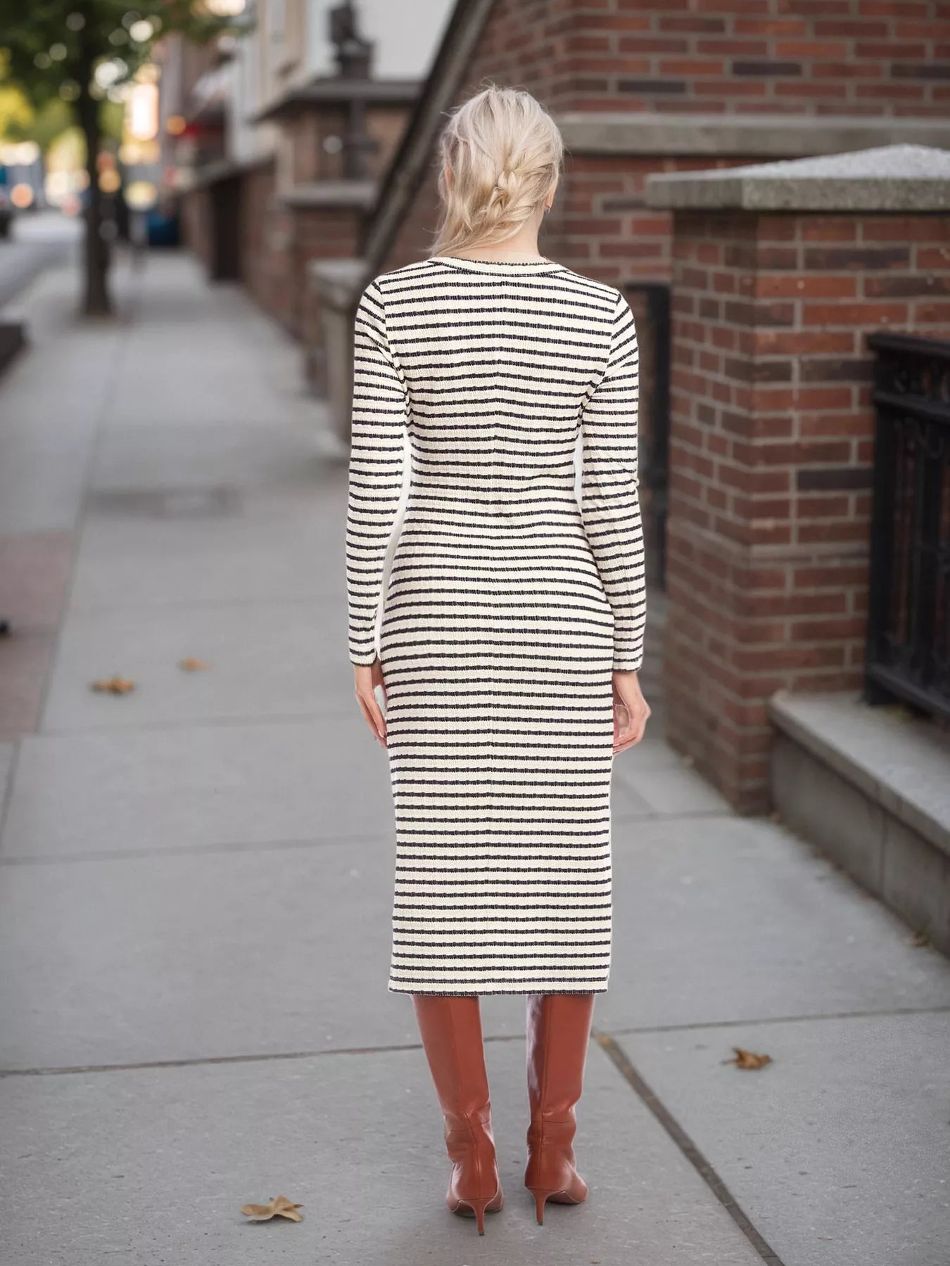 Slit Striped Long Sleeve Dress | Chic Women’s Casual Fashion