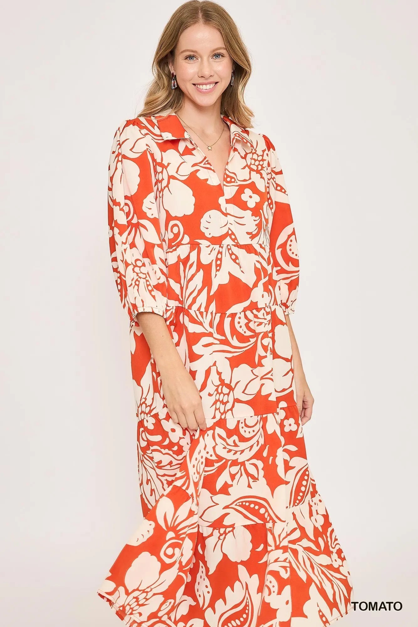 Umgee Floral Print Tiered Midi Dress – Elegant Plus Size Dress