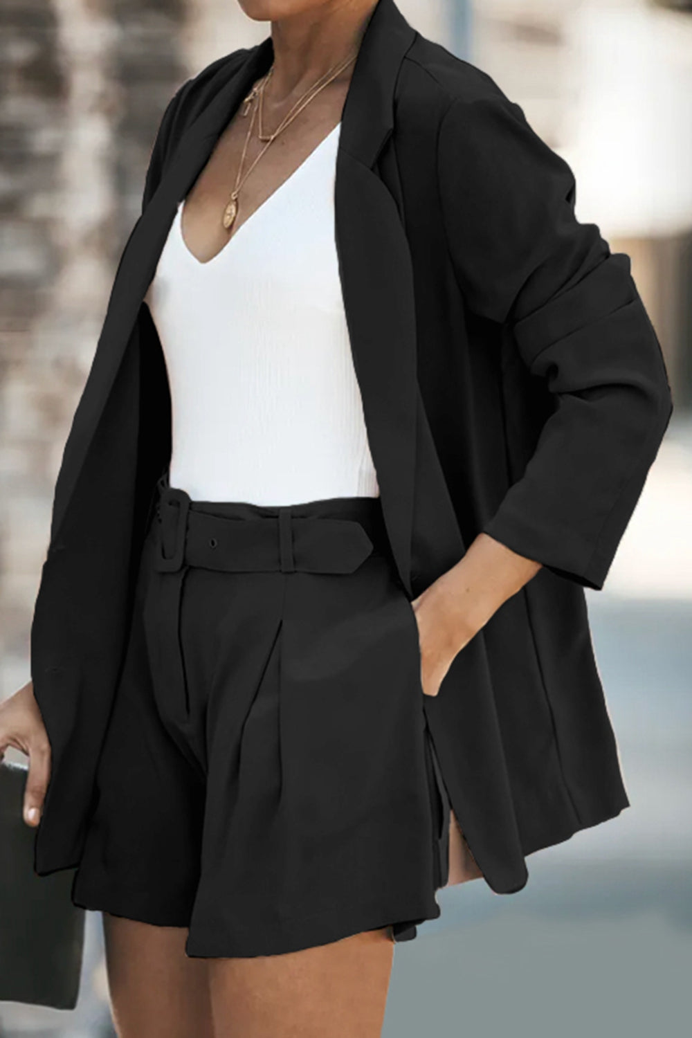 Longline Blazer and Shorts Set with Pockets – Stylish & Practical