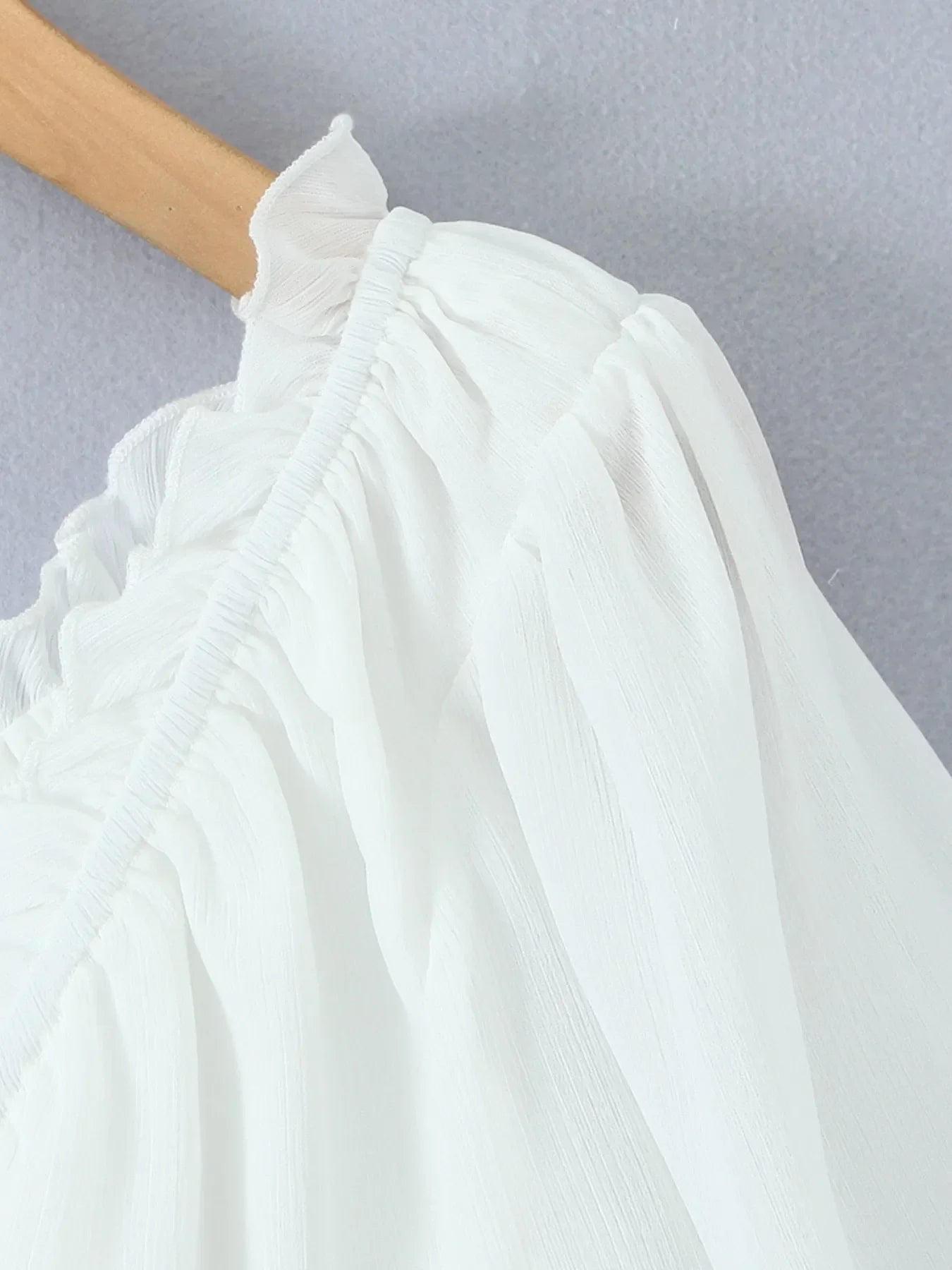 Frill V-Neck Puff Sleeve Blouse | Elegant Women’s Tops at Centprime