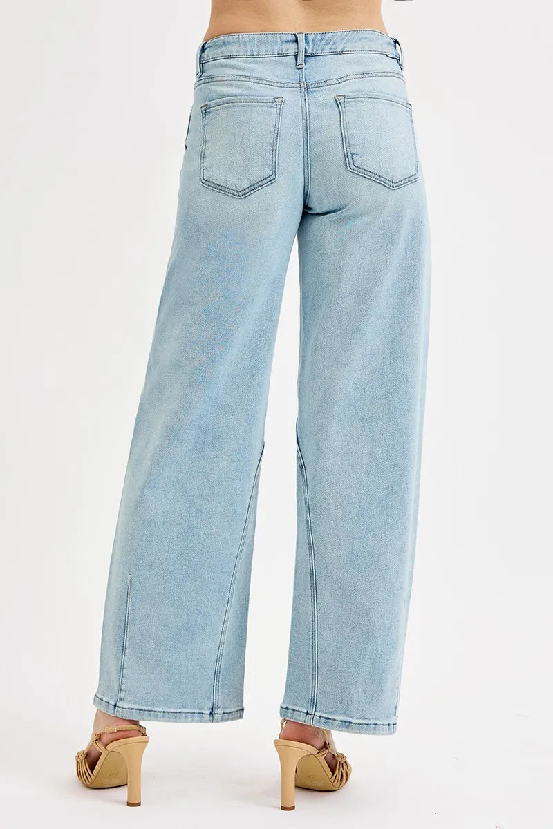 RISEN Full Size Mid Rise Fit Barrel Jeans Flattering & Comfortable Fit