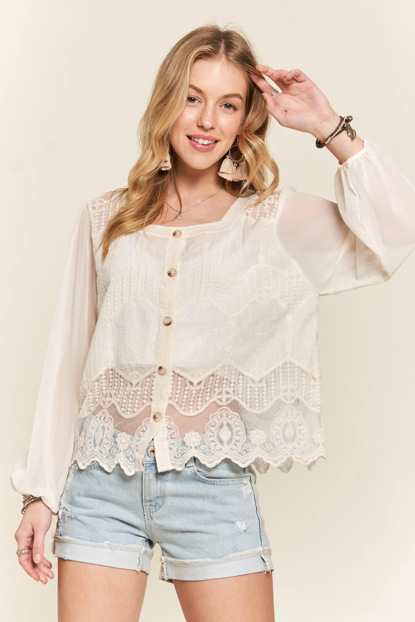 ADORA Button Down Embroidered Blouse – Stylish & Elegant Women’s Top