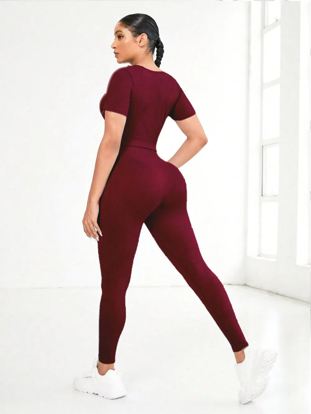 Round Neck Short Sleeve Top and Leggings Active Set | Womenswear