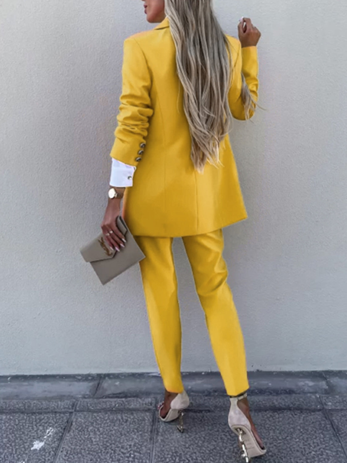 Lapel Collar Long Sleeve Blazer and Pants Set – Elegant Workwear Style