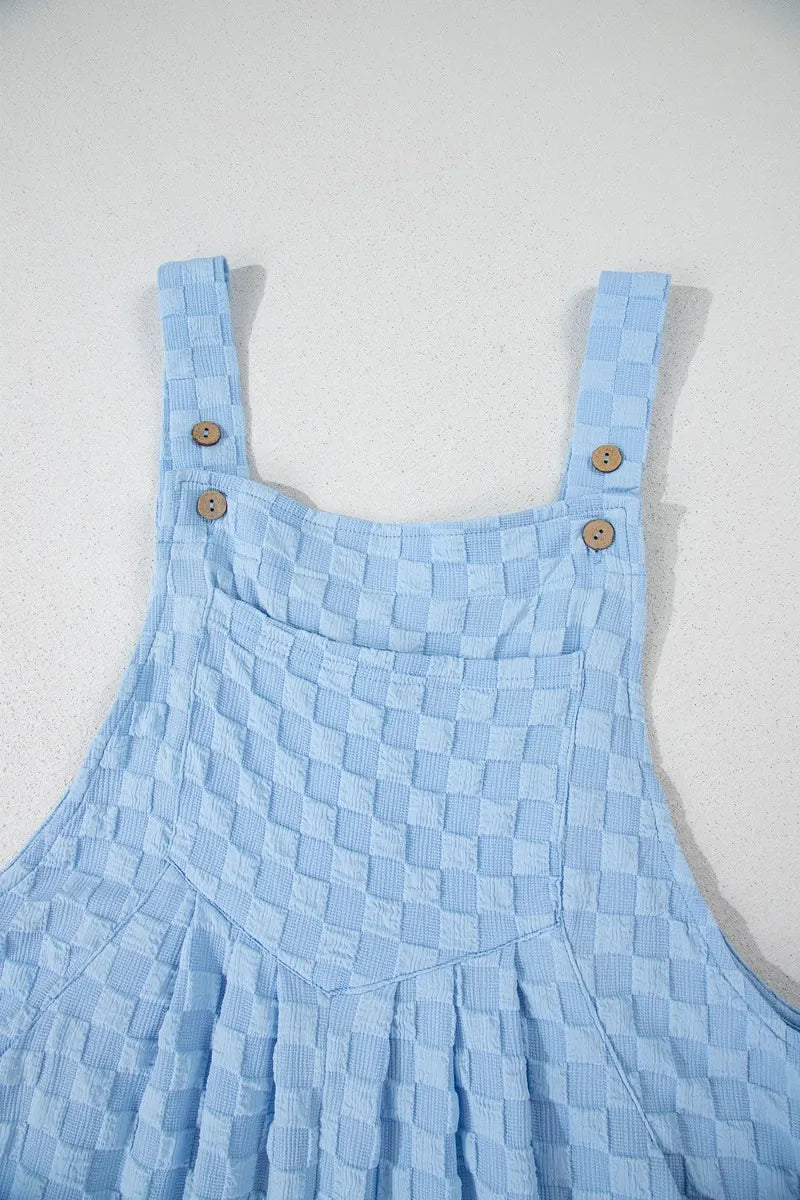 Checkered Pocketed Wide Leg Overalls – Trendy & Comfortable Fit