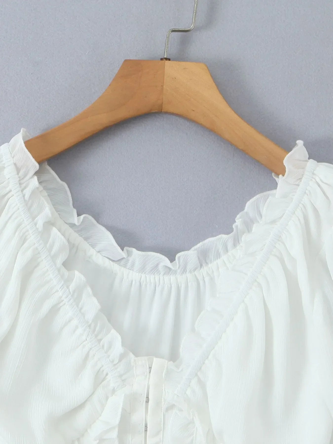 Frill V-Neck Puff Sleeve Blouse | Elegant Women’s Tops at Centprime