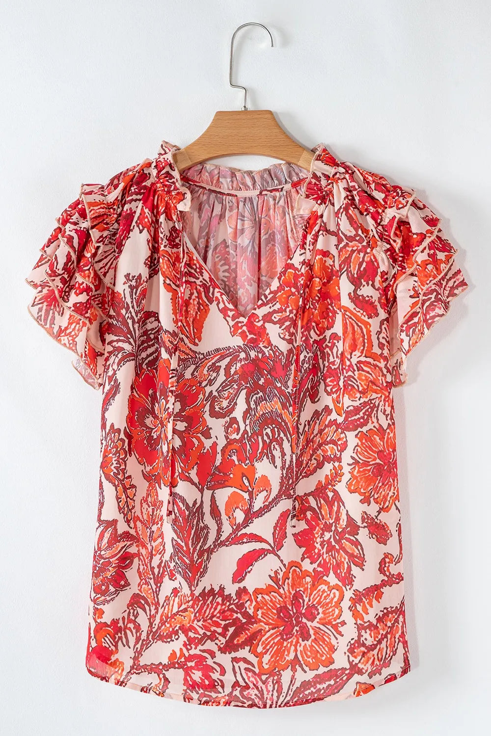 Vintage Floral Ruffle Sleeve V Neck Blouse – Feminine & Elegant Look