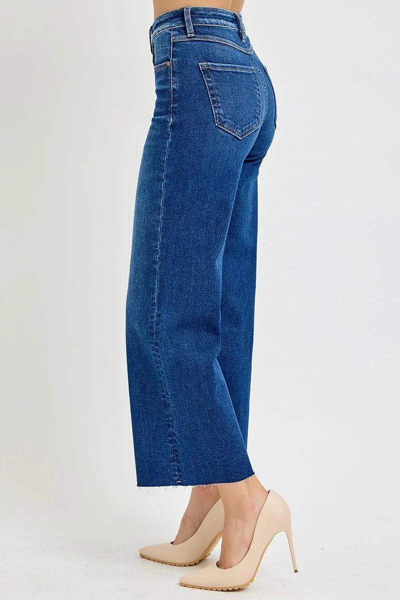 RISEN Full Size Tummy Control High Rise Wide Crop Jeans Plus Size