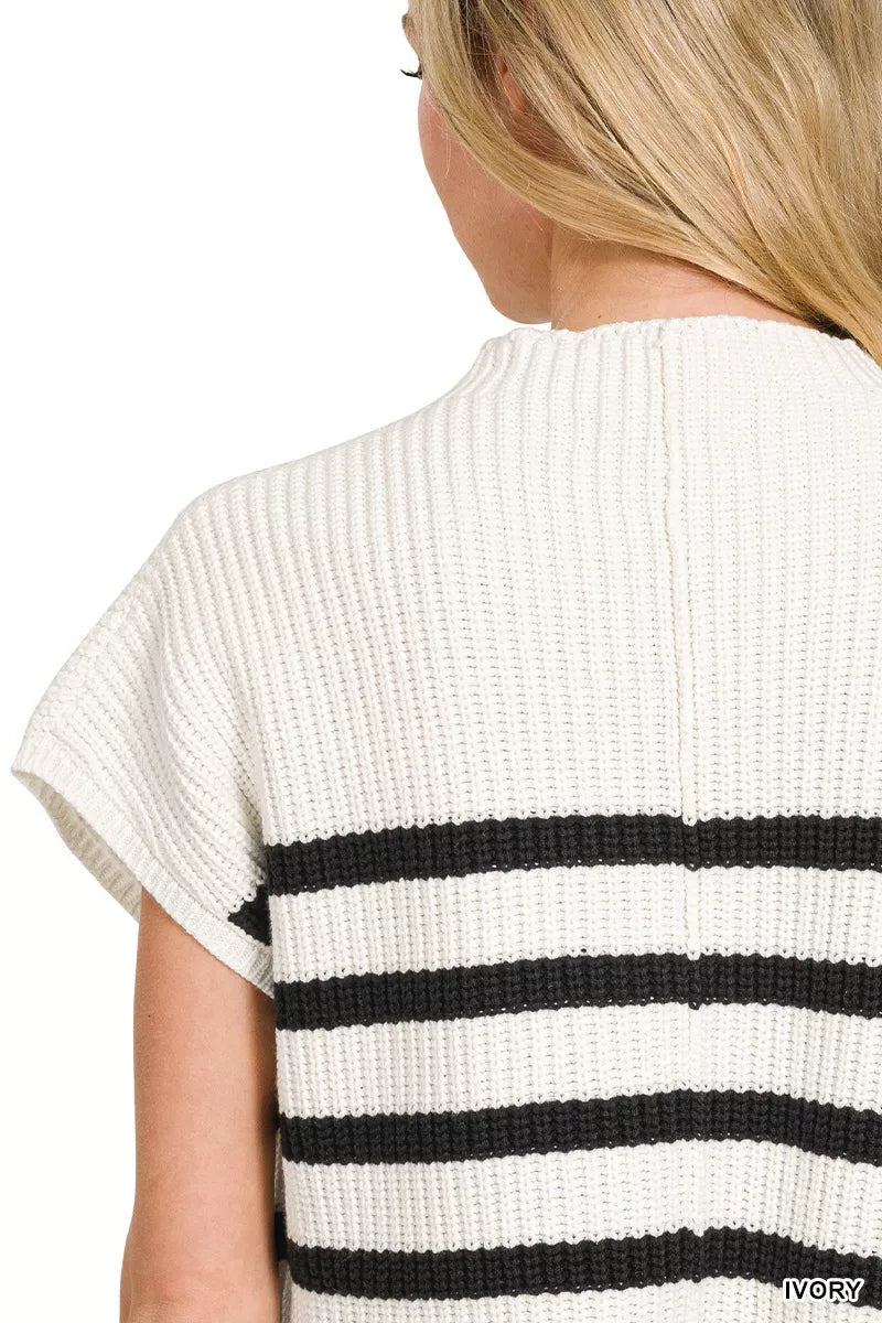 Zenana Short Sleeve Stripe Sweater – Stylish & Comfortable Knitwear