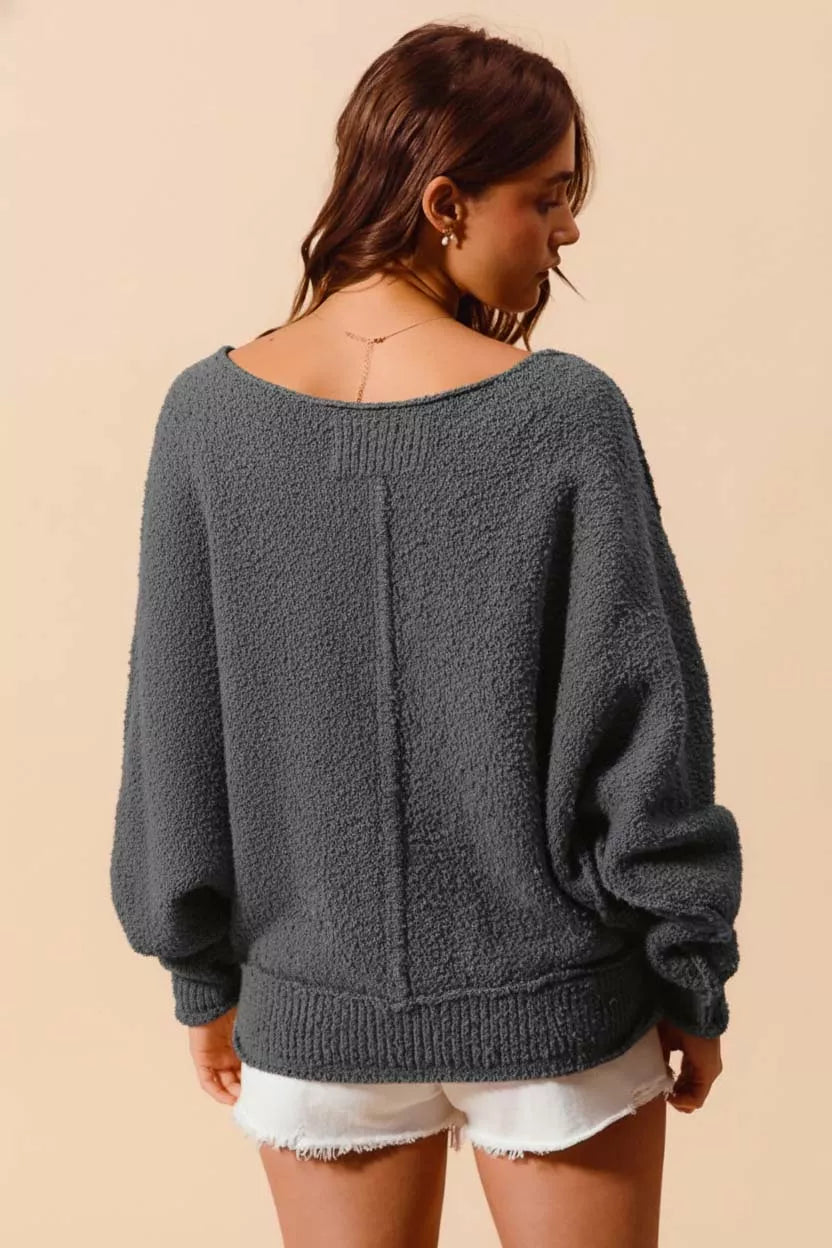 Loose Fit Exposed Seam Sweater SO ME Slouchy Boucle Cozy & Stylish