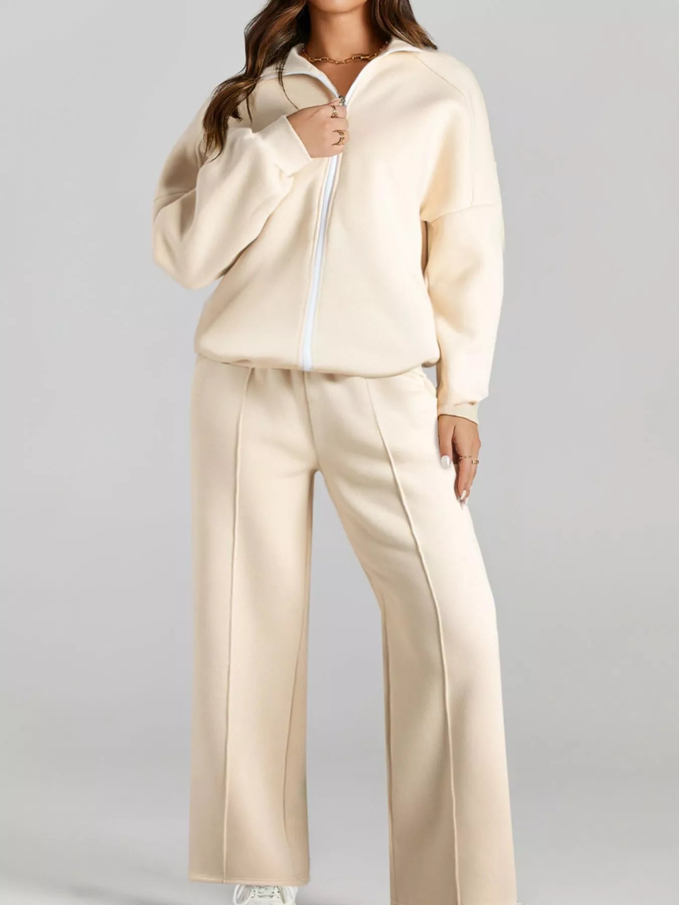 Drop Shoulder Zip Up Jacket & Drawstring Pants Set Activewear