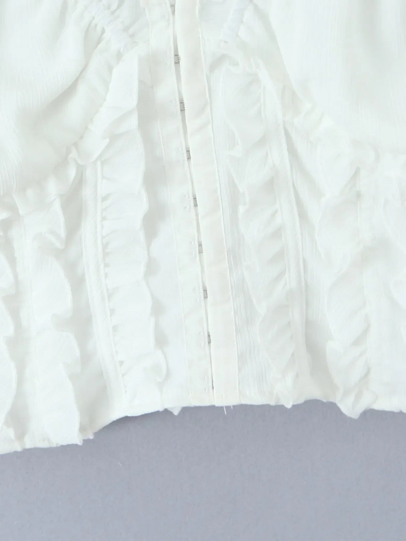 Frill V-Neck Puff Sleeve Blouse | Elegant Women’s Tops at Centprime