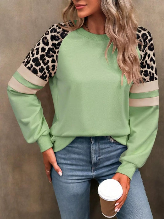 Leopard Round Neck Raglan Sleeve Sweatshirt – Bold & Cozy Style