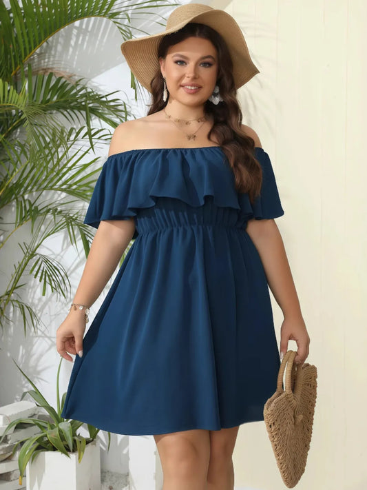 Off-Shoulder Ruffle Summer Dress with Elastic Waist