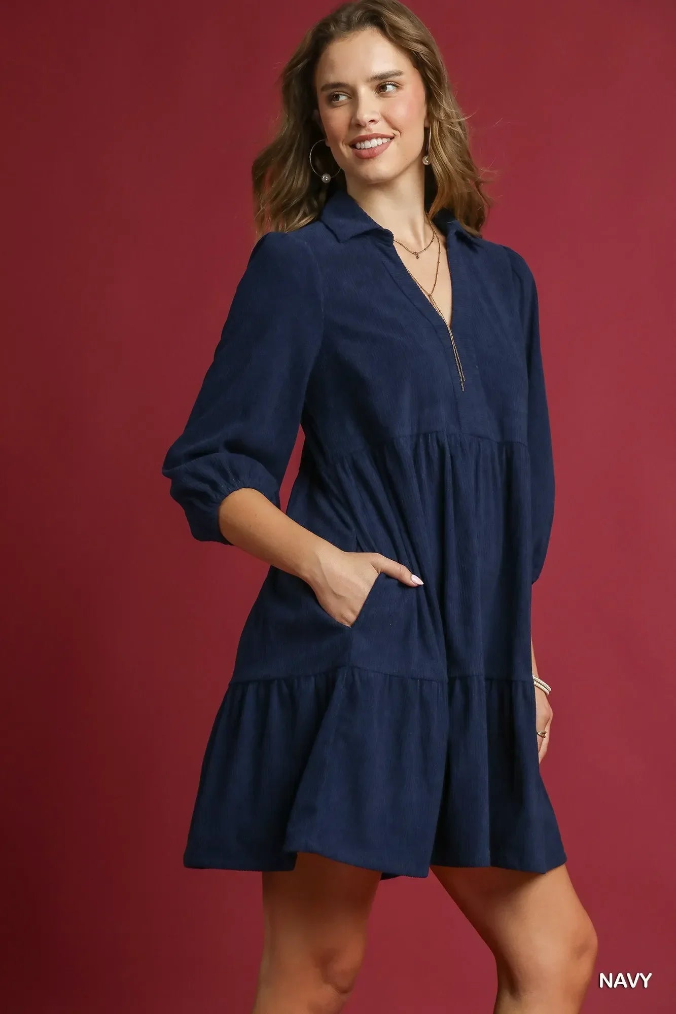 Umgee Tiered Corduroy Mini Dress – Stylish & Comfortable Fall Dress