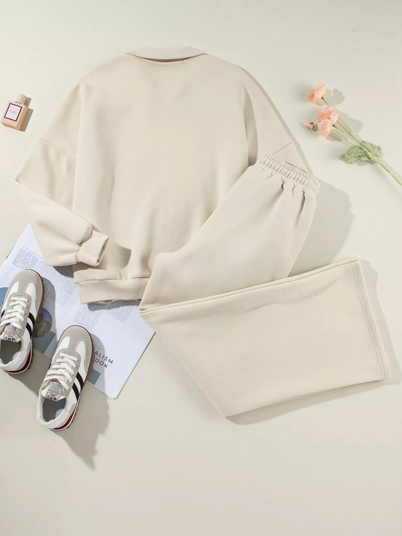 Drop Shoulder Zip Up Jacket & Drawstring Pants Set Activewear