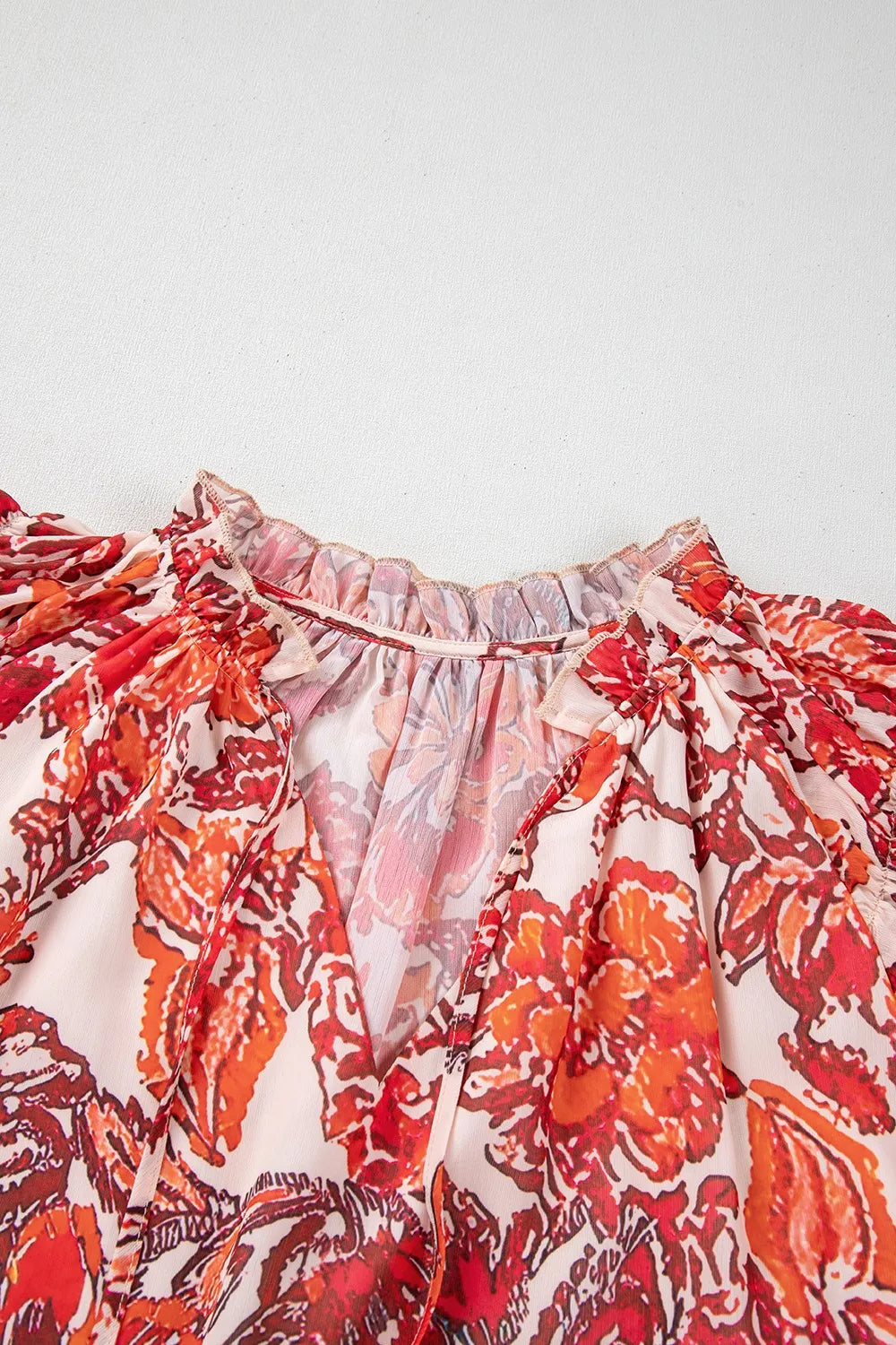 Vintage Floral Ruffle Sleeve V Neck Blouse – Feminine & Elegant Look