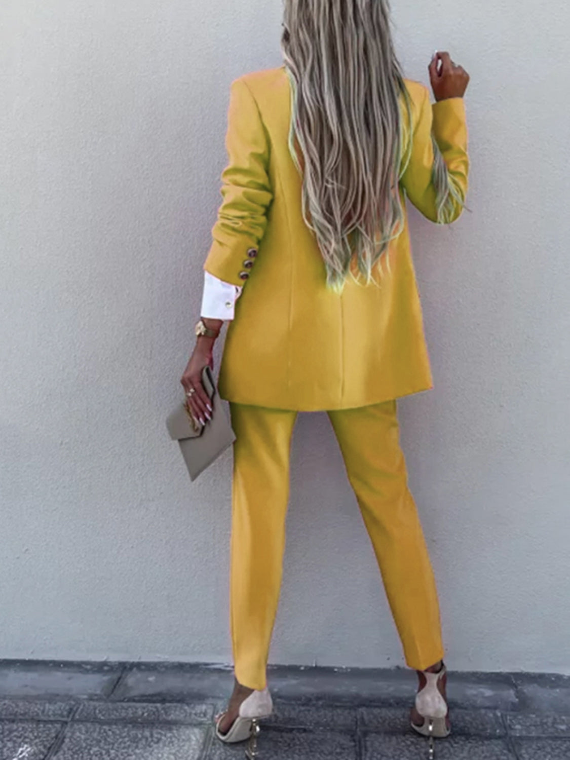 Lapel Collar Long Sleeve Blazer and Pants Set – Elegant Workwear Style