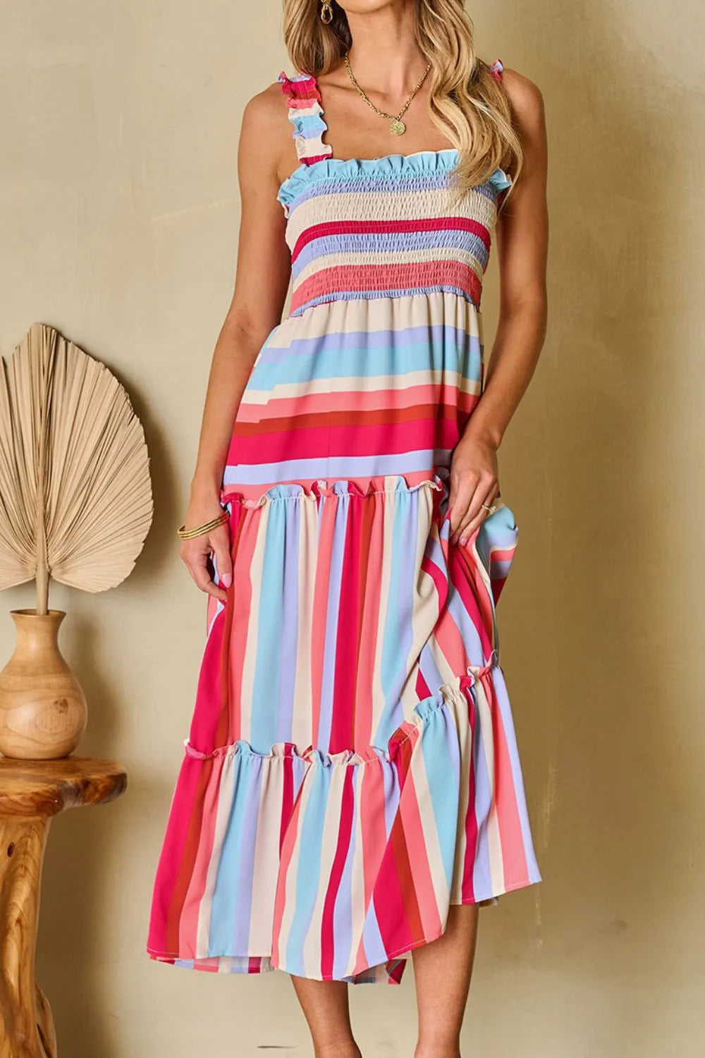 Contrast Stripe Wide Strap Dress – Bold, Flattering Everyday Style