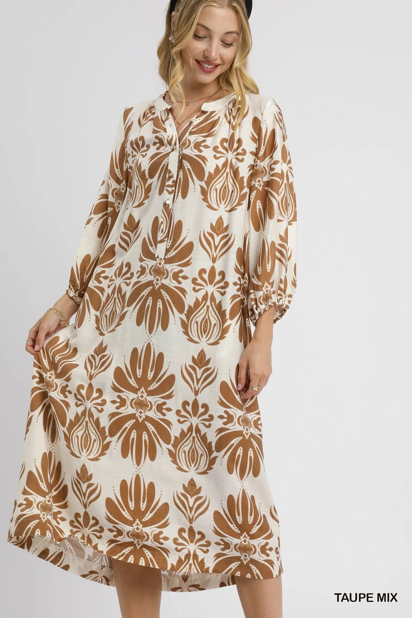 Umgee Mix Abstract Floral Print Midi Dress | Chic Boho Women’s Style