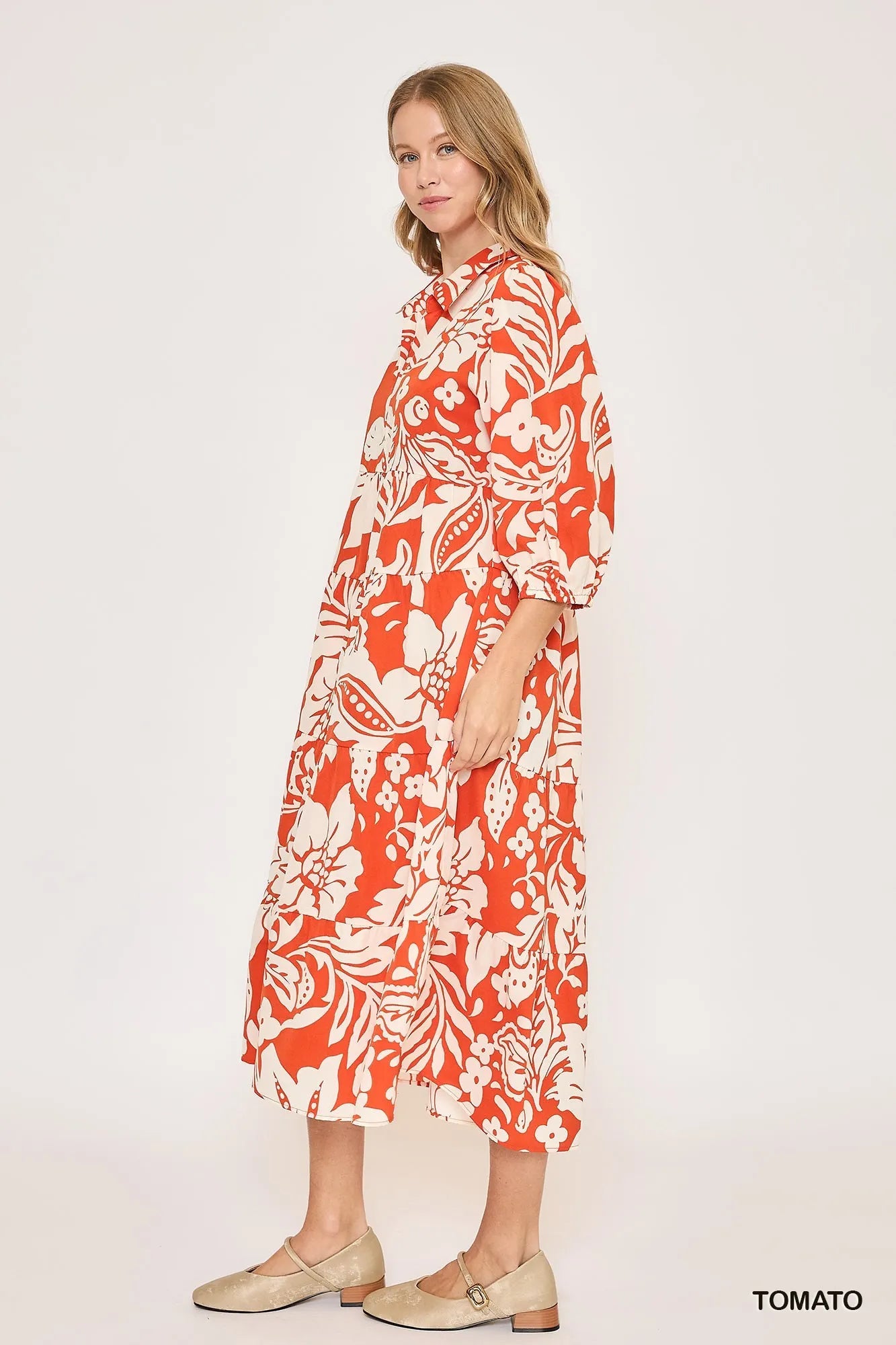 Umgee Floral Print Tiered Midi Dress – Elegant Plus Size Dress